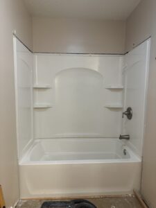 Multi-function shower tower installation with rain shower head in Dublin, OH.