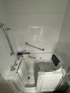 Modern LED vanity lighting and custom mirror installation in Powell, Ohio.