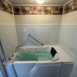 Interior view of a walk-in tub with hydrotherapy jets in Dublin, OH.
