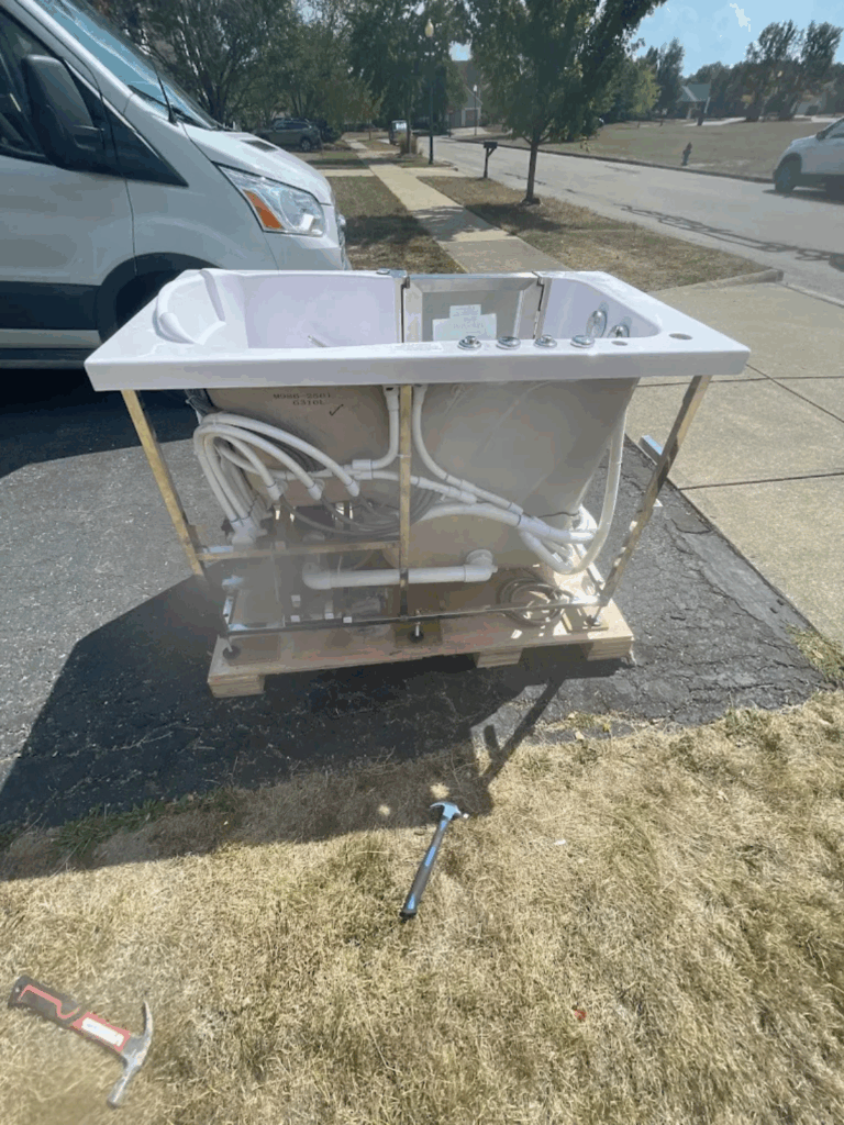 Luxury double sink vanity with marble top installation in Columbus.