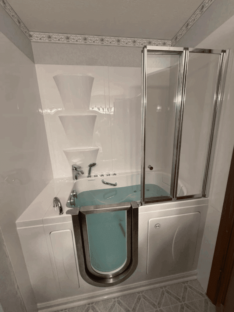 High-gloss white subway tile bathroom remodel with premium fixtures in Dublin.