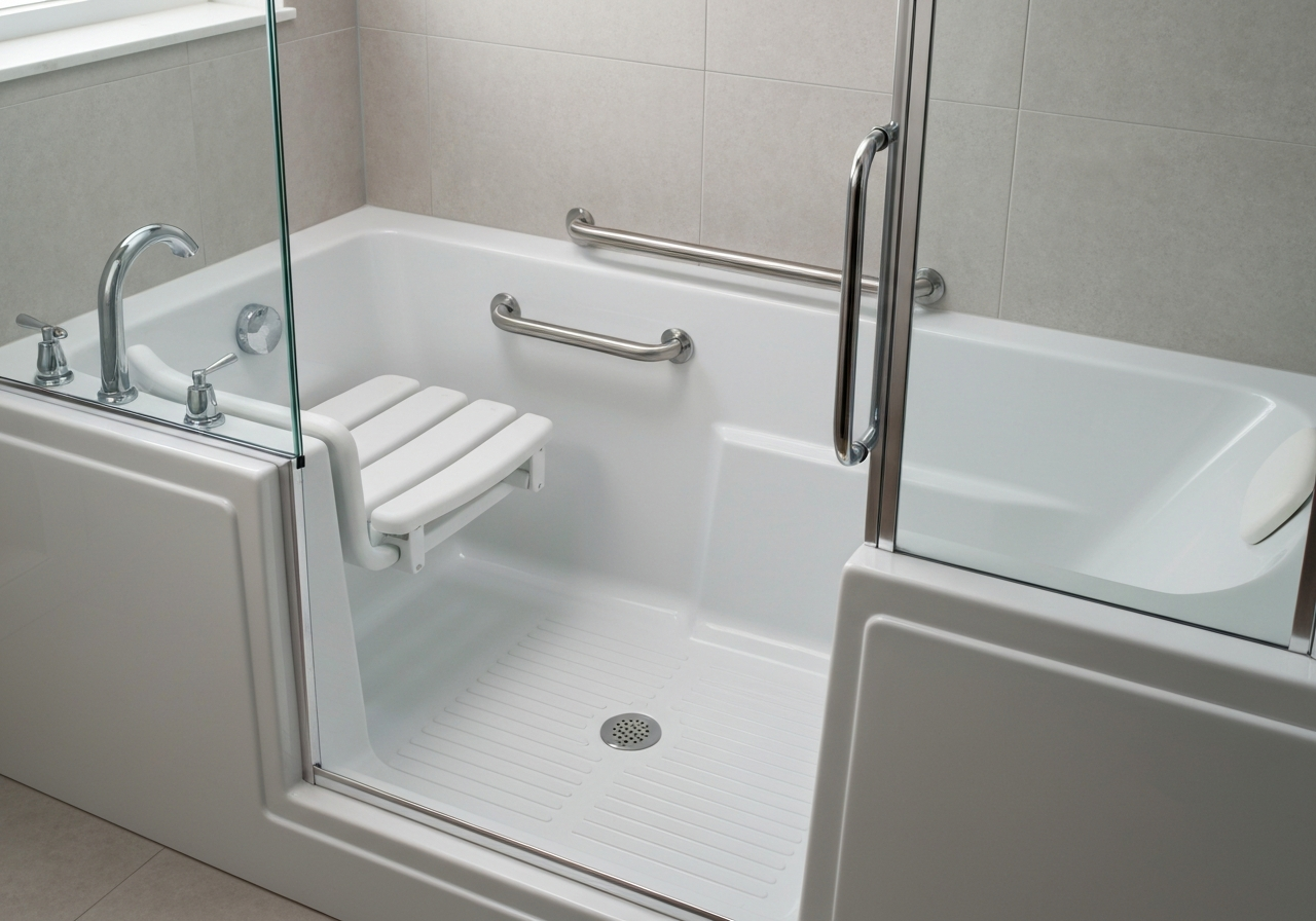 custom walk-in tubs columbus ohio showing open side door built-in seat grab bars and slip-resistant floor