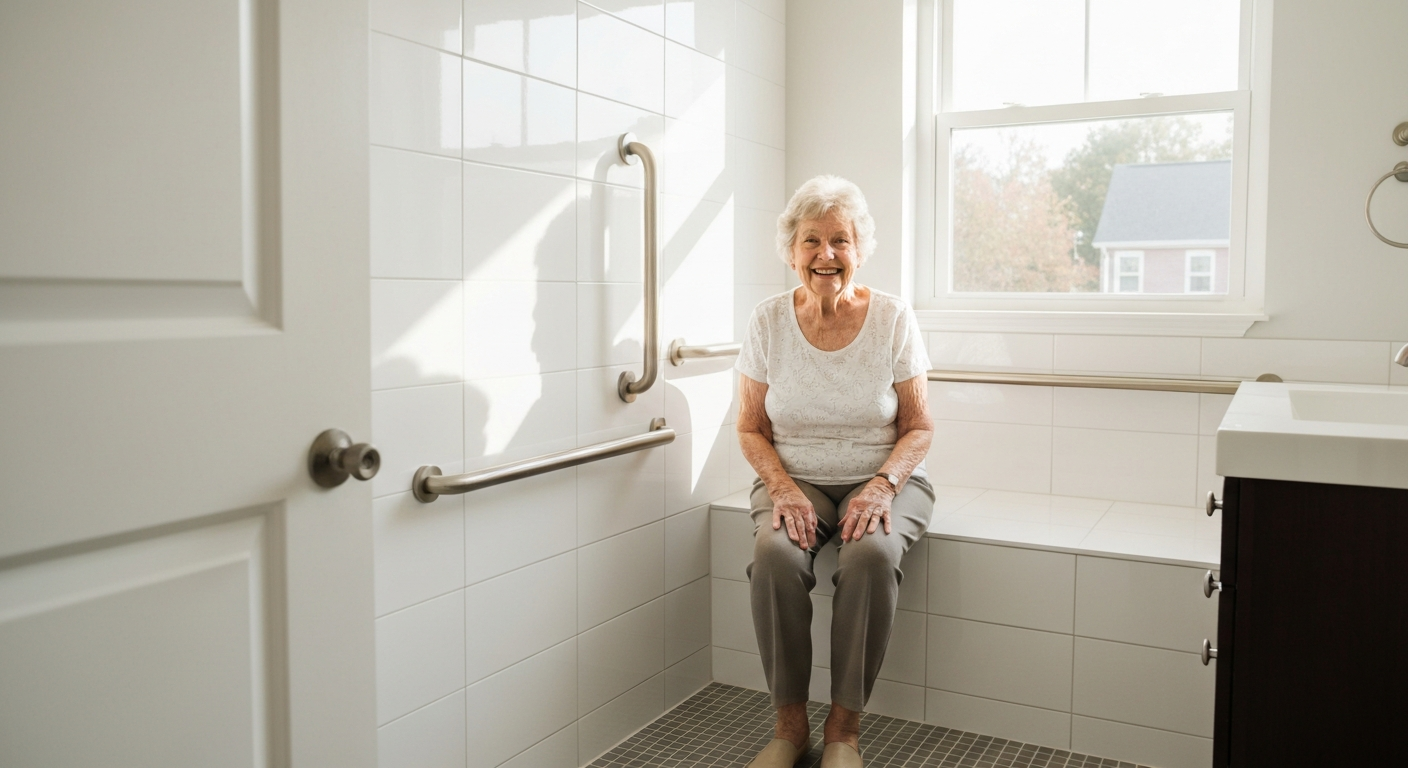 custom walk-in tubs columbus ohio senior woman entering tub with grab bars and low step-in door
