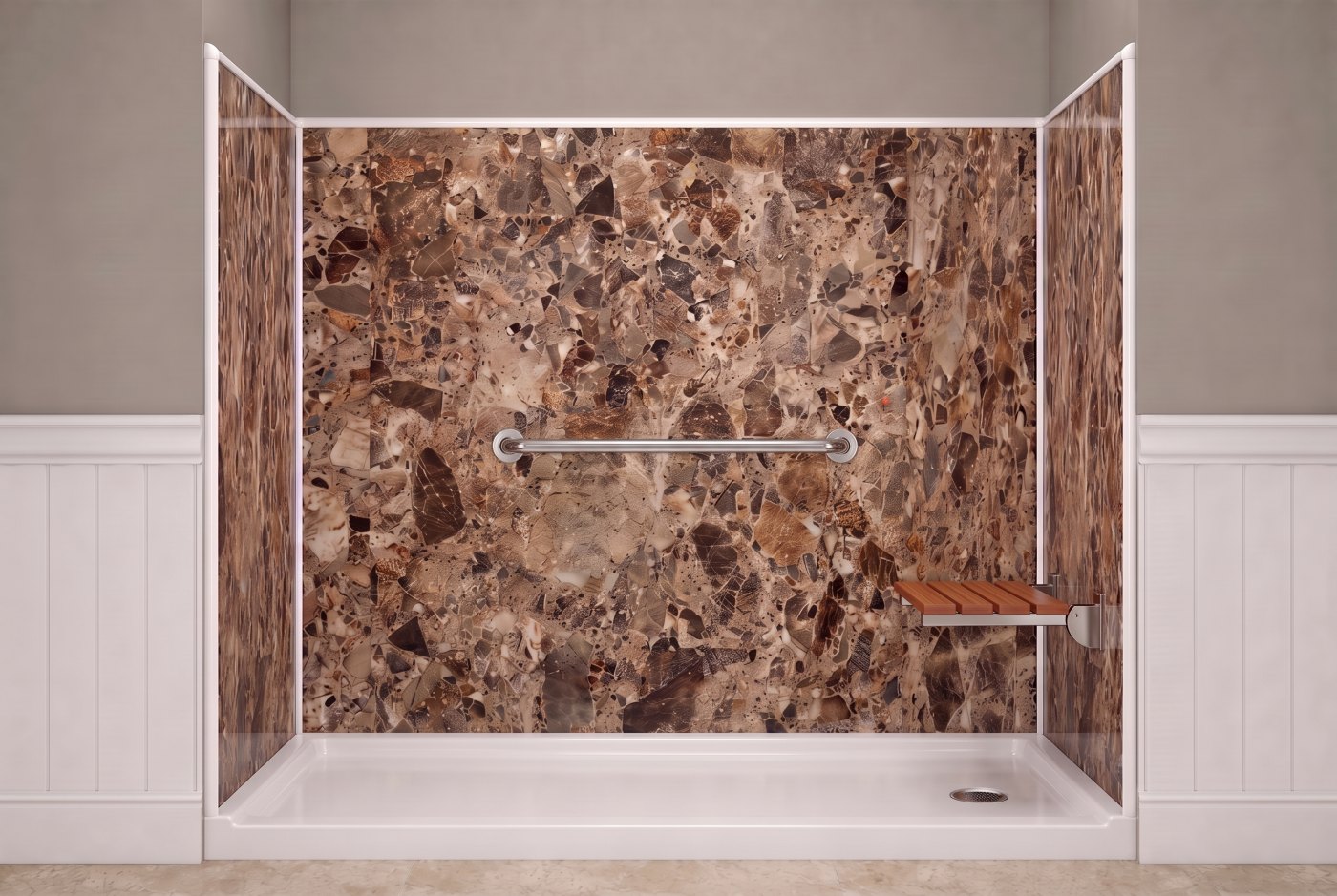 Breccia Paradiso + Wood Seat + Chrome Bar