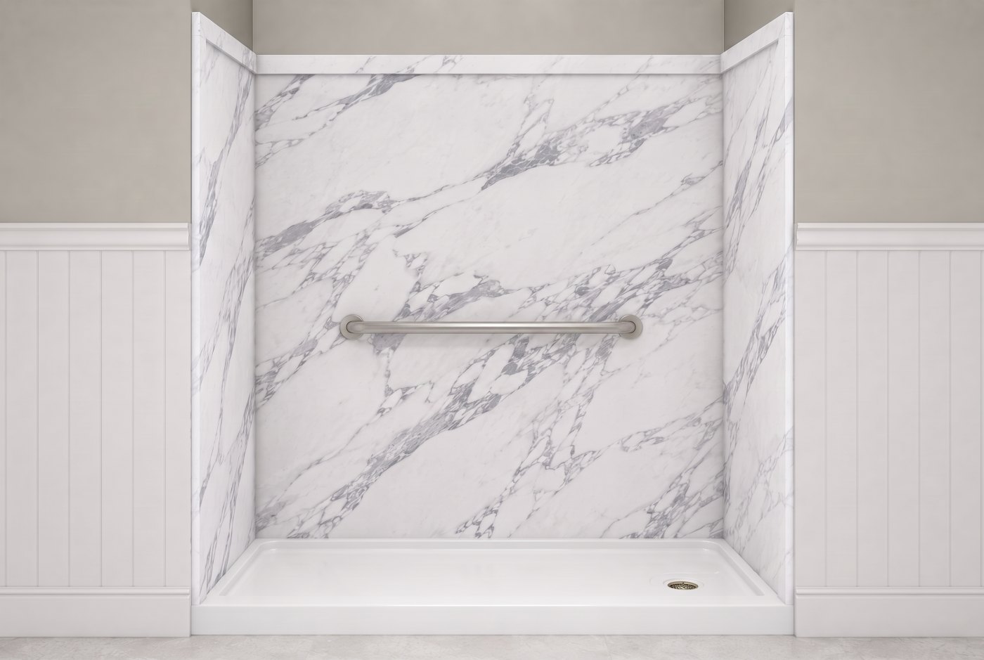 Calacatta White + Nickel Bar