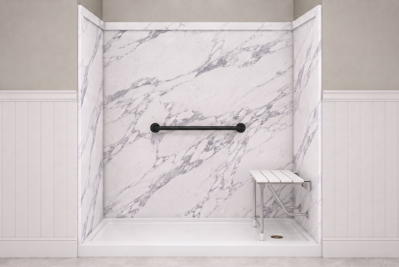 Calacatta White + White Seat + Black Bar
