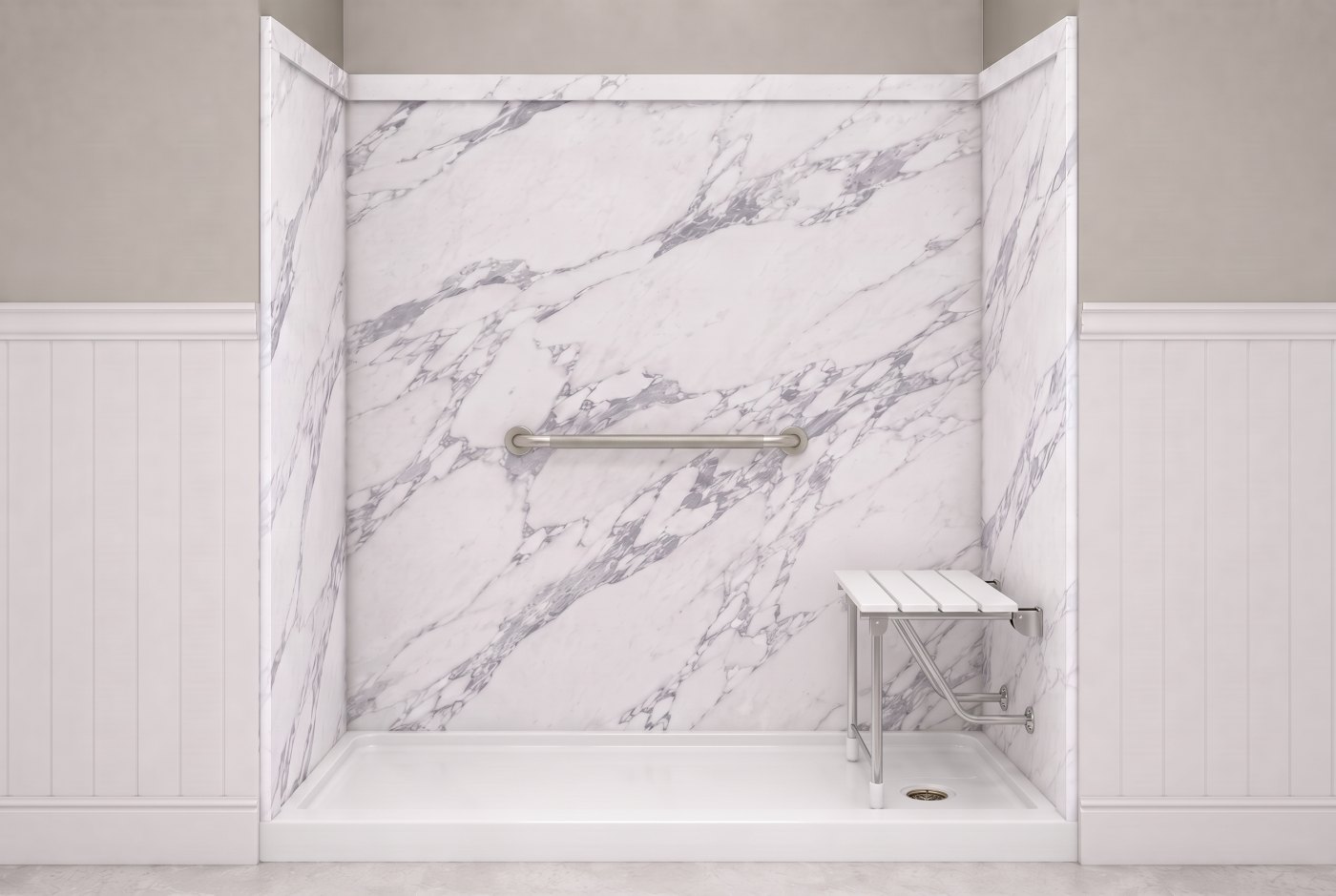 Calacatta White + White Seat + Nickel Bar