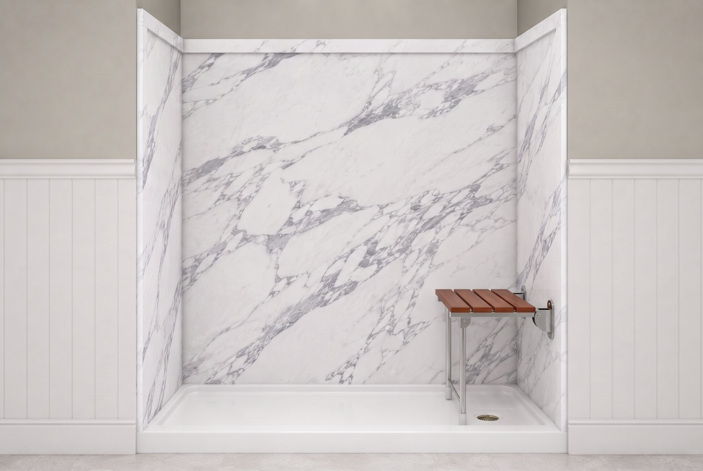 Calacatta White + Wood Seat