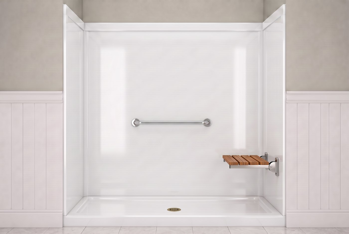 White + Wood Seat + Chrome Bar